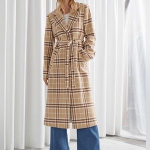 & Other Stories Plaid Wool Blend Coat w/ Belt
